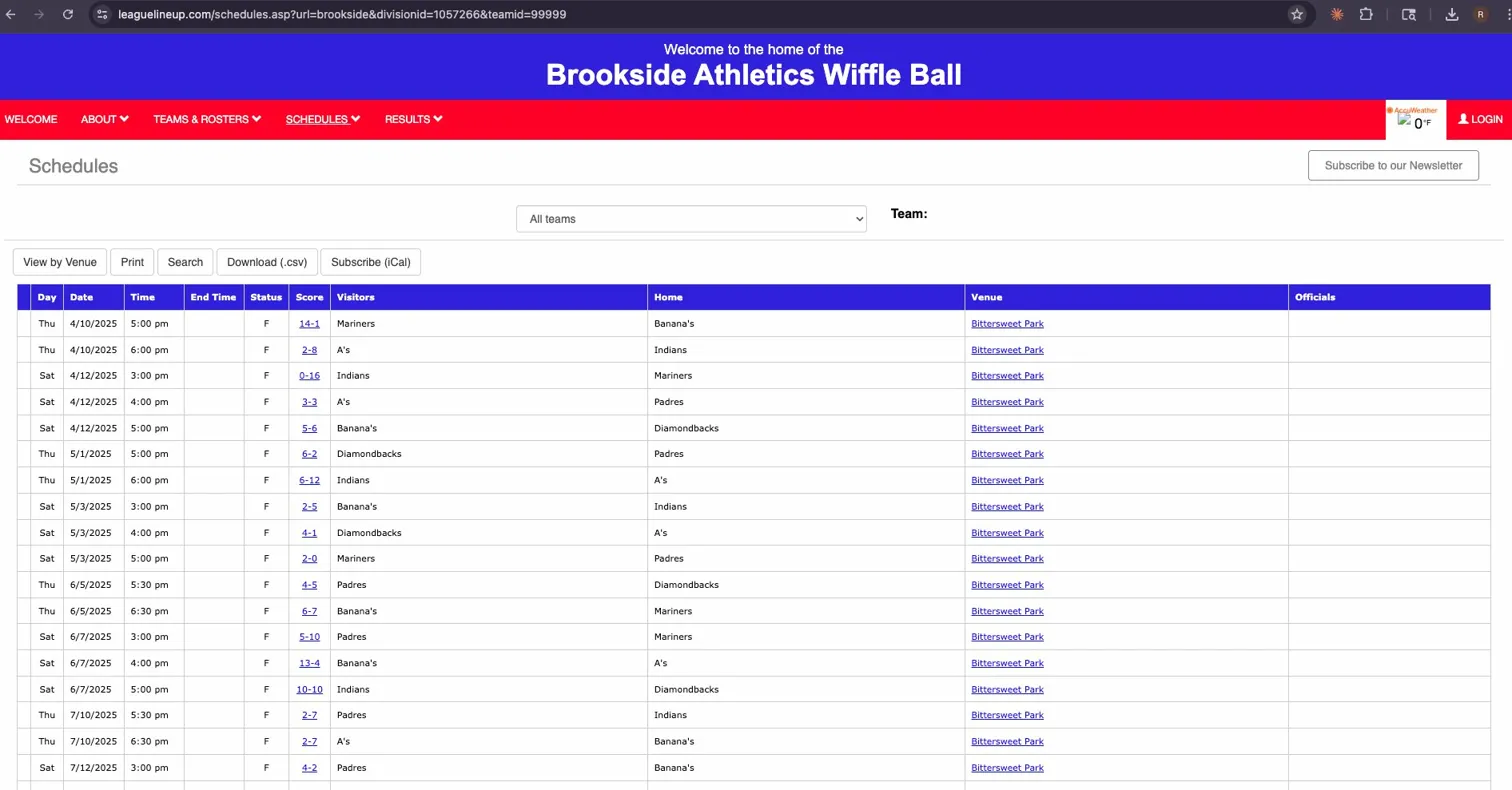 LeagueLineup schedule