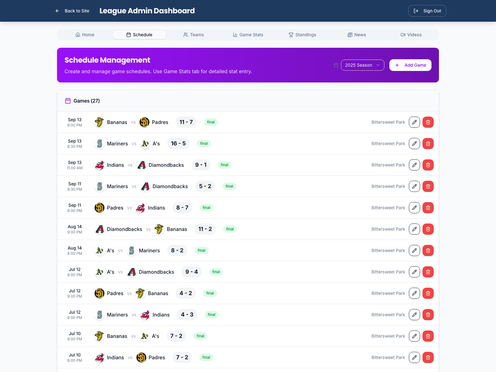 Admin schedule management