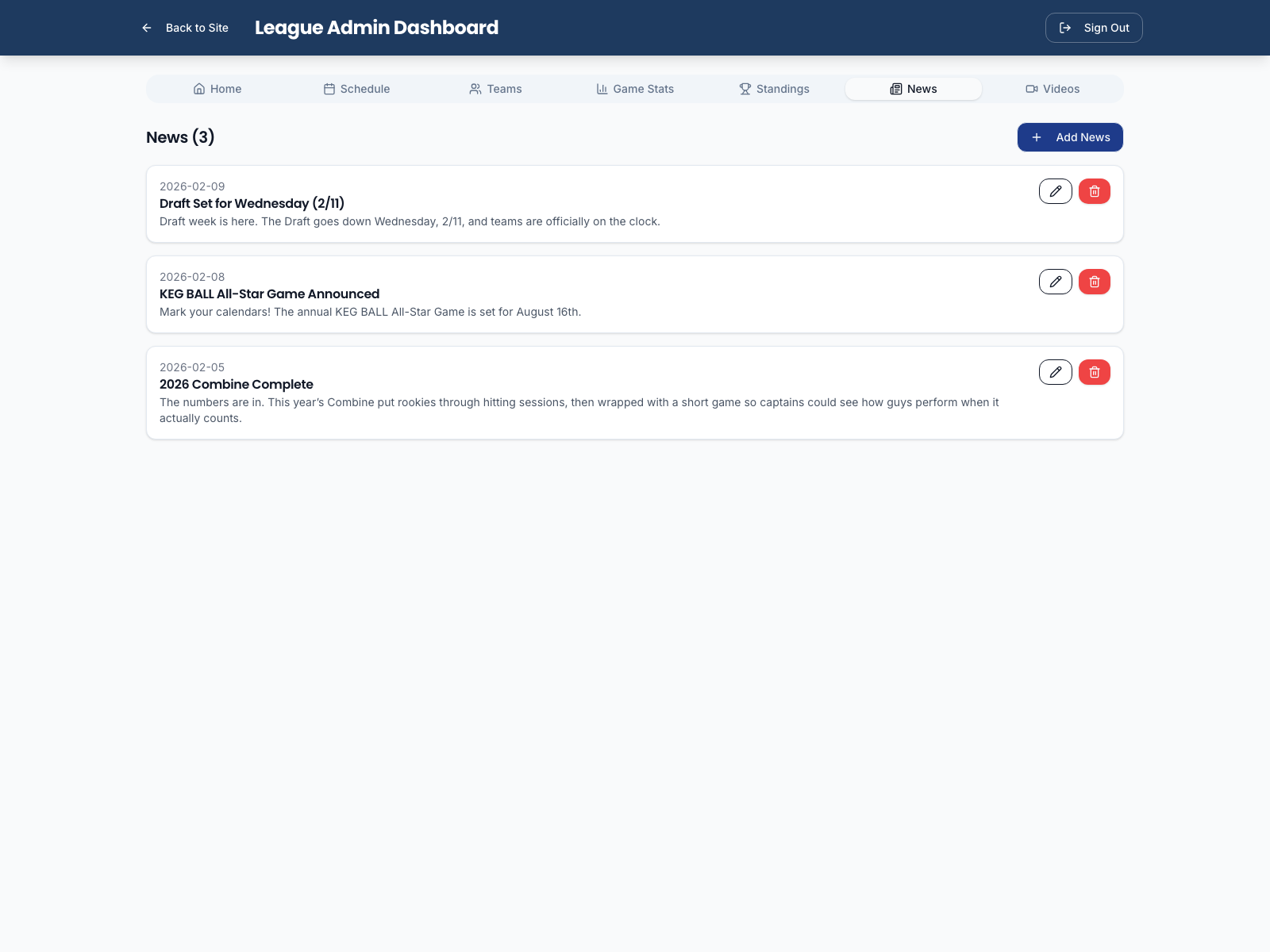 Admin news management